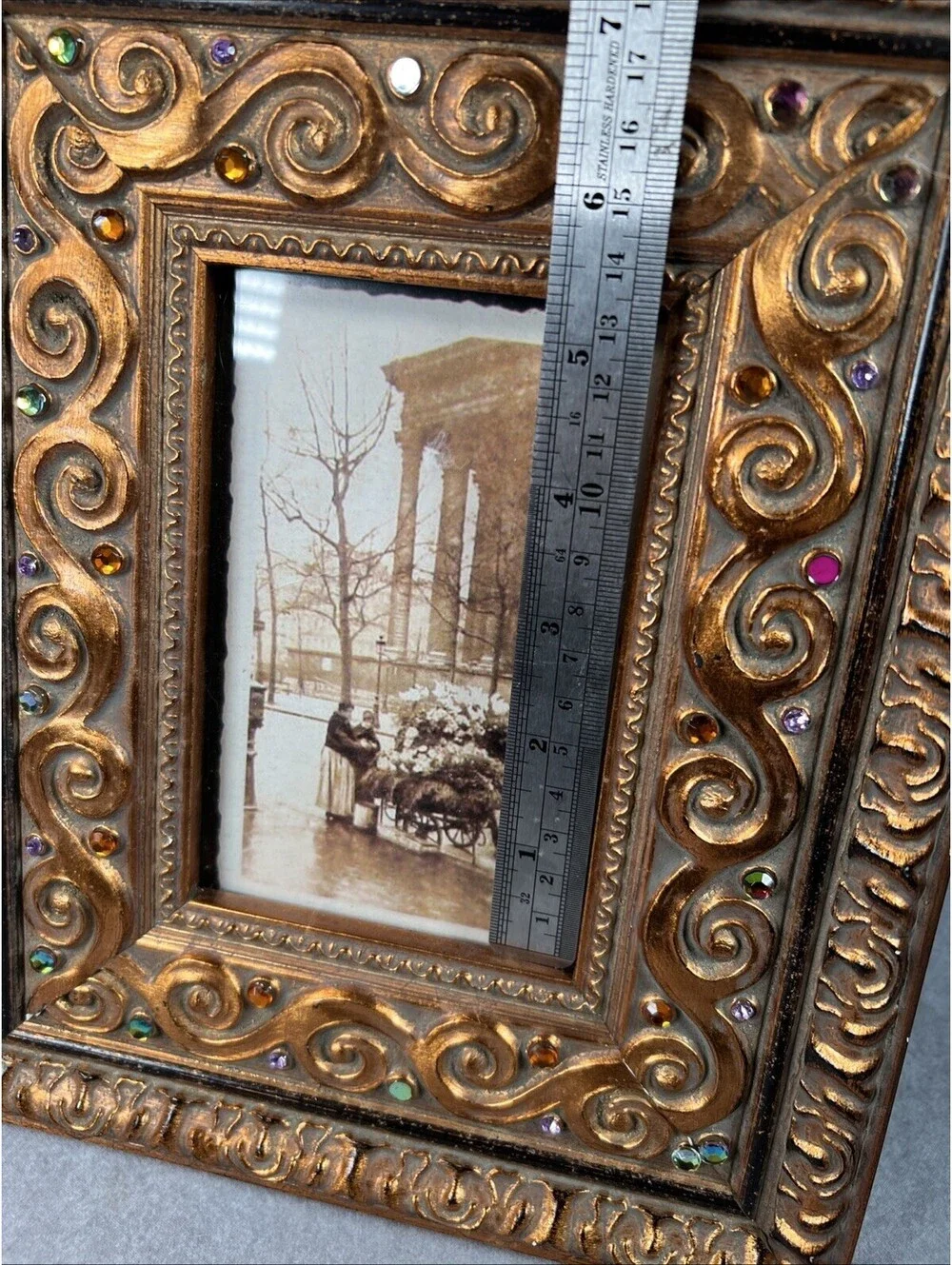 Vintage Ornate Heavy Resin Gold Rose Floral Picture Frame Tabletop Decor Baroque